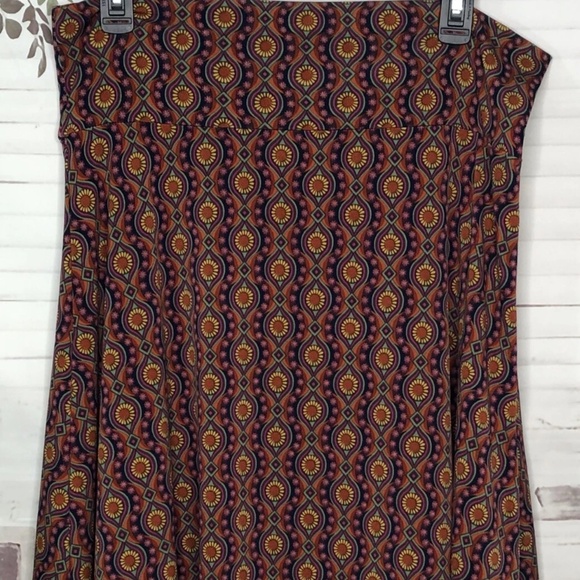 LuLaRoe Azure Womens Orange Blue Yellow Mandala Stretch A-Line Skirt X Large XL - Picture 1 of 4